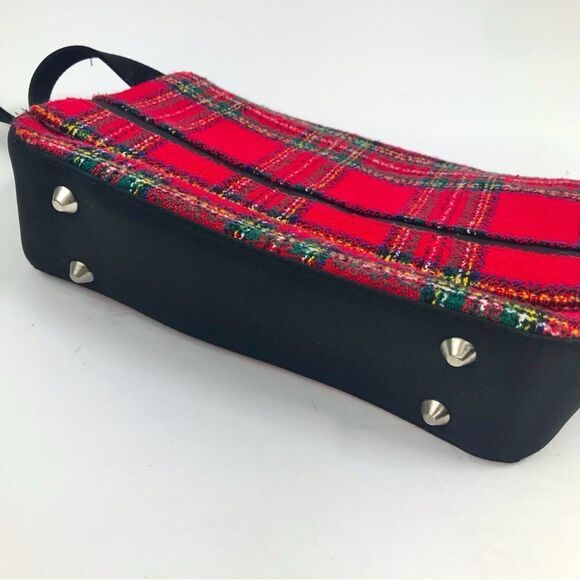 Ego Red and Black Plaid Wool Flap Front Holiday Mini Shoulder Bag - Picture 7 of 16
